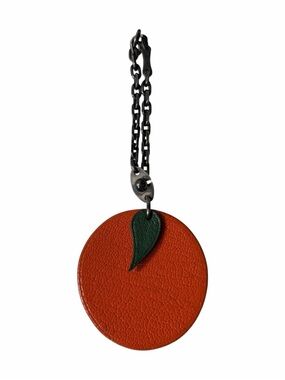Hermès Orange Fruit Bag Charm Keychain Chevre Mysore w/ Sterling Silver Chain
